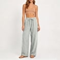 thumbnail image 1 of Womens Slacks Women's Relaxed Fit Straight Leg Pants Solid Cotton Linen Drawstring Elastic Waist Long Wide Leg Pants Work Cargo Casual Pants Wide Leg Pants Relaxed Fit Trousers, 1 of 9