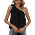 thumbnail image 1 of Womens Slanted One Shoulder Tops Dressy Casual Tie Bow Knot Sleeveless Flowy Chiffon Blouse Tunic Shirts Black S, 1 of 7