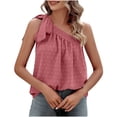 thumbnail image 1 of Womens Slanted One Shoulder Tops Dressy Casual Tie Bow Knot Sleeveless Flowy Chiffon Blouse Tunic Shirts Pink XL, 1 of 7