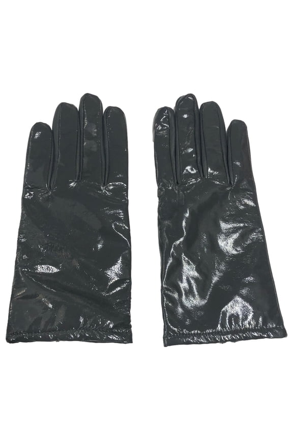 Womens Sleek Shiny Gray Patent Leather Gloves Acrylic Lined Large