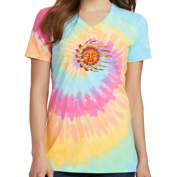 Womens "Sleeping Sun" Tie Dye Tee - Pastel Rainbow, Small