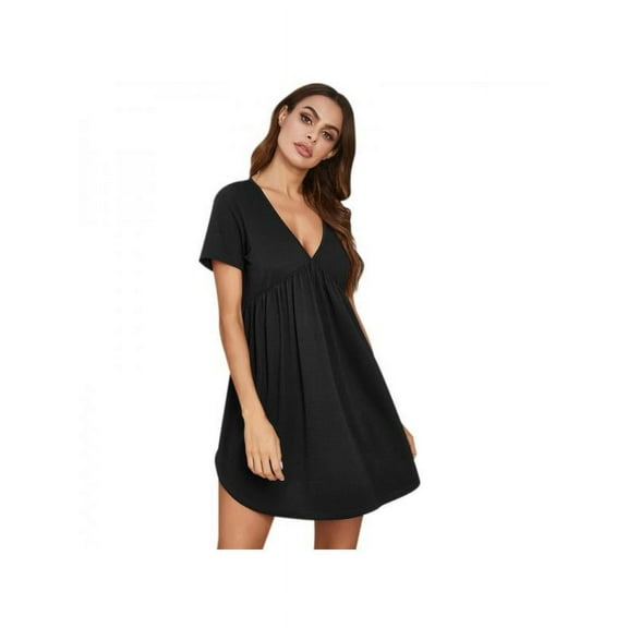 Womens Sleepshirt Short Sleeve V-neck Pajamas Skirt, Home Nightgown,Plus Size
