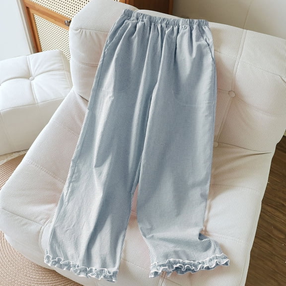Womens Sleepwear Fashion Solid Color Lightweight Pajama Pants Leisure Loose Fit Wide-Leg Sleepwear Summer Pajamas