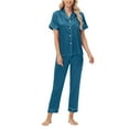 thumbnail image 1 of Womens Sleepwear Fashion Solid Color Lightweight Sleepwear with Pants Summer Collared Short Sleeve Pajamas Summer Pajamas, 1 of 4