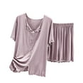 thumbnail image 1 of Womens Sleepwear Oversized Solid Color Breathable Pajama Sets Summer Collared Short Sleeve Sleepwear with Shorts Summer Pjs for Women, 1 of 3