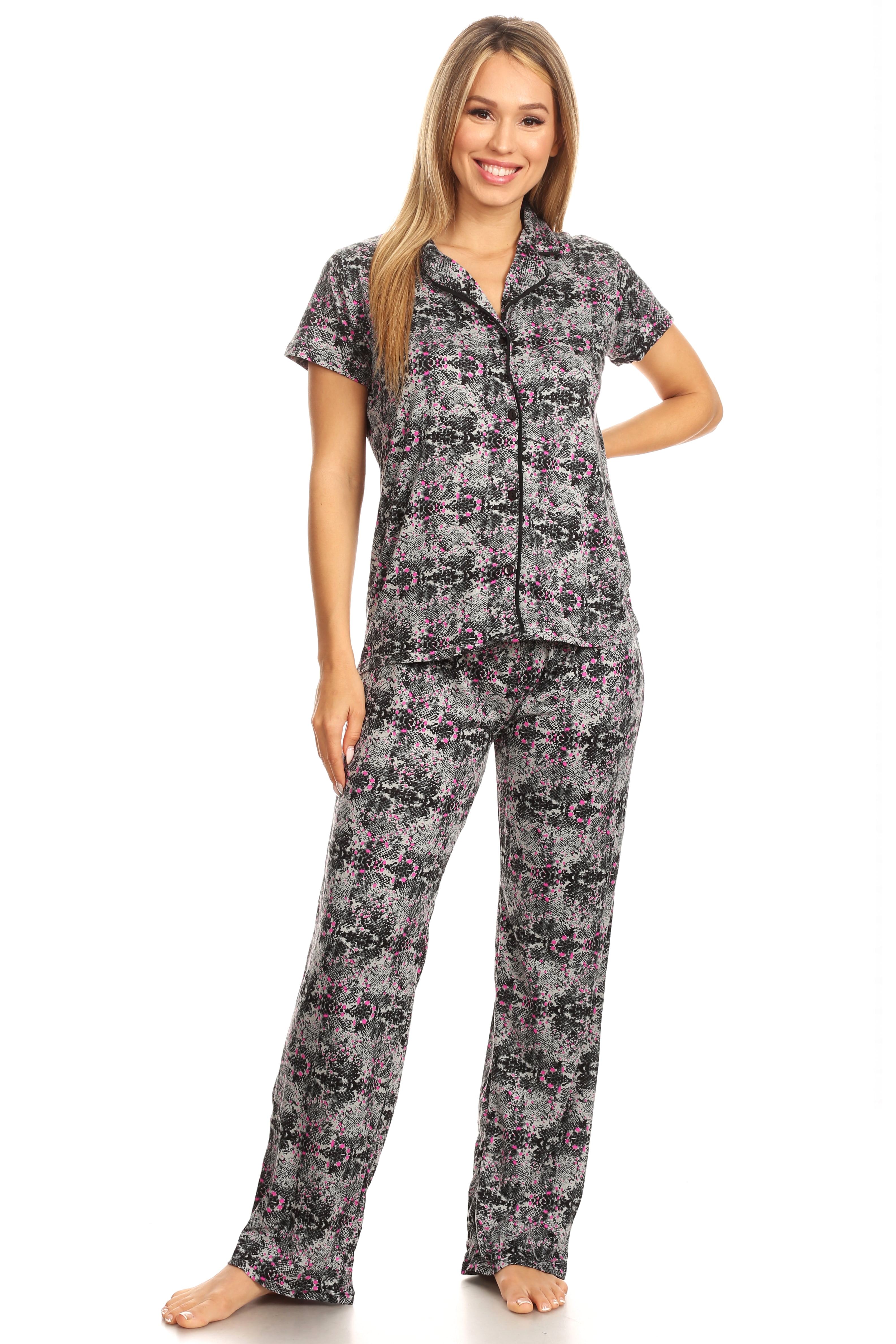 Womens Sleepwear Pajamas Set Woman Short Sleeve Button Down set