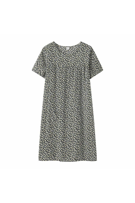 Womens Sleepwear Short Sleeve Nightgown Soft Sleepshirt Pleated Nightshirt Scoopneck Casual Loungewear