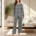 thumbnail image 1 of Womens Sleepwear Summer Plaid Print Lightweight Sleepwear with Pants Casual Crew Neck Long Sleeve Pajamas Womens Summer Pajamas, 1 of 7