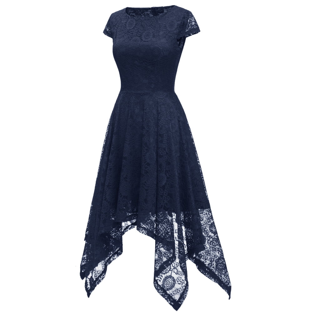 Womens Sleeveless Asymmetrical Dresses Evening Prom Vintage Sexy Floral Lace  Irregular Long Dress for Cocktail Party - Walmart.com