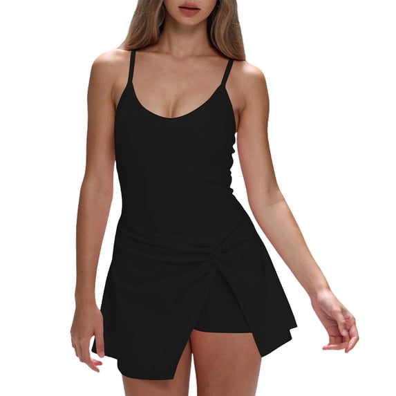 Womens Sleeveless Athletic Dress Scoop Neck Wrap Skirt Mini Dress Built in Shorts Yoga Golf Dress Workout Romper Skort