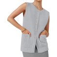 thumbnail image 1 of Womens Sleeveless Button Down Round Neck Knitted Tank Tops Casual Cardigan Sweater Vest, 1 of 5