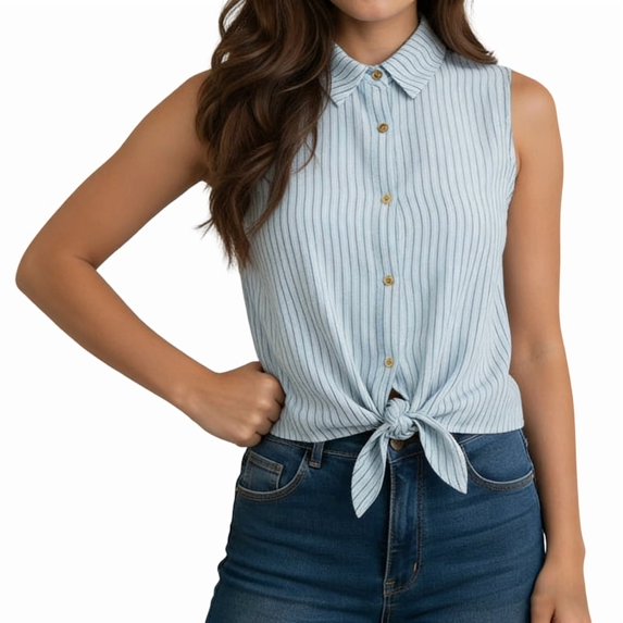 Womens Sleeveless Button Down Shirt Basic Solid Casual Tank Tops for Work Classic Collared Blouses Blue M