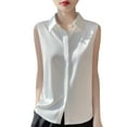 thumbnail image 1 of Womens Sleeveless Button Down Shirt Classic Collared Blouse Basic Tank Tops Work Office Chiffon Tops Solid Tees, 1 of 2