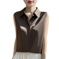 thumbnail image 1 of Womens Sleeveless Button Down Shirt Classic Collared Blouse Basic Tank Tops Work Office Chiffon Tops Solid Tees, 1 of 3