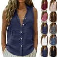 thumbnail image 1 of Womens Sleeveless Button Down Shirt Collar Cotton Linen Blouse Summer Casual Loose Tank Top Business Casual Outfits, M, 1 of 8