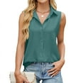 thumbnail image 1 of Womens Sleeveless Button Down Shirt Collared Blouse Casual Office Shirts Basic Tank Top Dark Green XL, 1 of 9