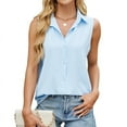 thumbnail image 1 of Womens Sleeveless Button Down Shirt Collared Blouse Casual Office Shirts Basic Tank Top Sky Blue S, 1 of 10