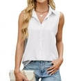thumbnail image 1 of Womens Sleeveless Button Down Shirt Collared Blouse Casual Office Shirts Basic Tank Top White XL, 1 of 9