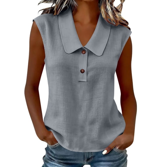 Womens Sleeveless Button Down Shirt Solid V Neck Baisc Top Casual Tank Tops Classic Collared Blouses Blazer Vest
