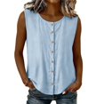 thumbnail image 1 of Womens Sleeveless Button Down Shirt Summer Crew Neck Casual Blouse Dressy Work Office Tank Tops Cotton Gauze Shirts, 1 of 9