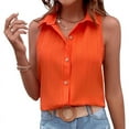 thumbnail image 1 of Womens Sleeveless Button Down Shirt Tops V Neck Business Casual Collared Blouses Tank Top Orange Red S, 1 of 8