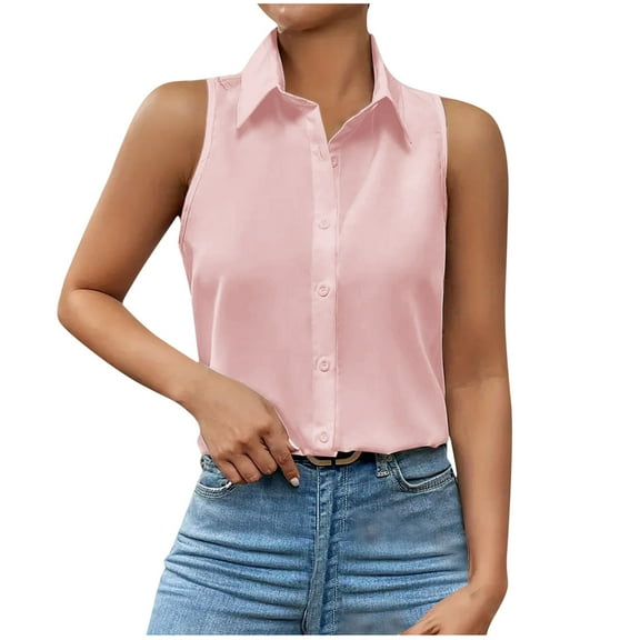 Womens Sleeveless Button Down Shirt Tops V Neck Business Casual Collared Blouses Tank Top
