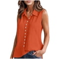 thumbnail image 1 of Womens Sleeveless Button Down Shirts Summer Cotton Linen Blouse Solid Color V Neck Casual Work Tank Tops, 1 of 6