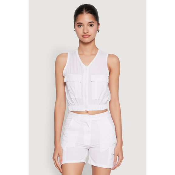 Womens Sleeveless Cargo Pocket Crop Top