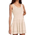 thumbnail image 1 of Womens Sleeveless Casual Crewneck Knitted Crochet Hem Flowy Tank Mini Dresses, 1 of 6