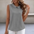 thumbnail image 1 of Womens Sleeveless Collared Blouse Relaxed Fit Gray Cotton Polyester Blend Wrinkle Resistant Top,Size L, 1 of 7