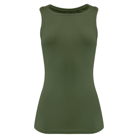 Womens Sleeveless Crew Neck Tank Tops Fashion Summer Casual Basic Slim Fit Racerback Top Shirt Blouses