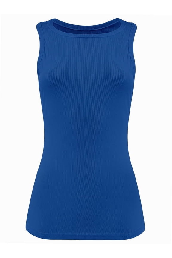 Womens Sleeveless Crew Neck Tank Tops Fashion Summer Casual Basic Slim Fit Racerback Top Shirt Blouses