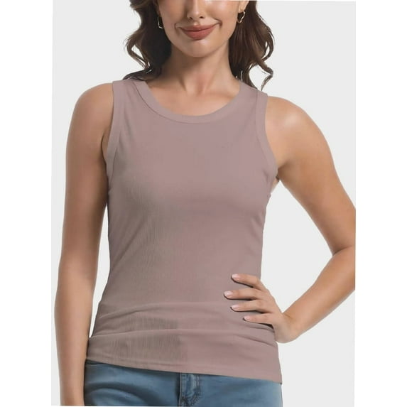 Womens Sleeveless Crew Neck Tank Tops Fashion Summer Casual Basic Slim Fit Racerback Top Shirt Blouses