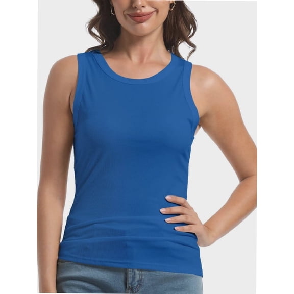 Womens Sleeveless Crew Neck Tank Tops Fashion Summer Casual Basic Slim Fit Racerback Top Shirt Blouses