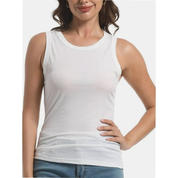 Women's Sleeveless Crew Neck Tank Top, Slim Fit Racerback Shirt for Summer