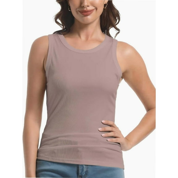 Womens Sleeveless Crew Neck Tank Tops Fashion Summer Casual Basic Slim Fit Racerback Top Shirt Blouses