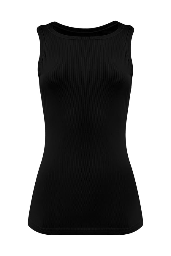 Womens Sleeveless Crew Neck Tank Tops Fashion Summer Casual Basic Slim Fit Racerback Top Shirt Blouses