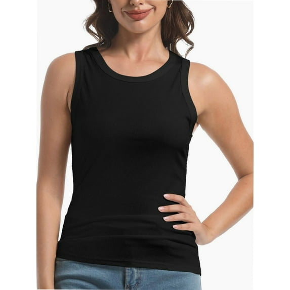 Womens Sleeveless Crew Neck Tank Tops Fashion Summer Casual Basic Slim Fit Racerback Top Shirt Blouses