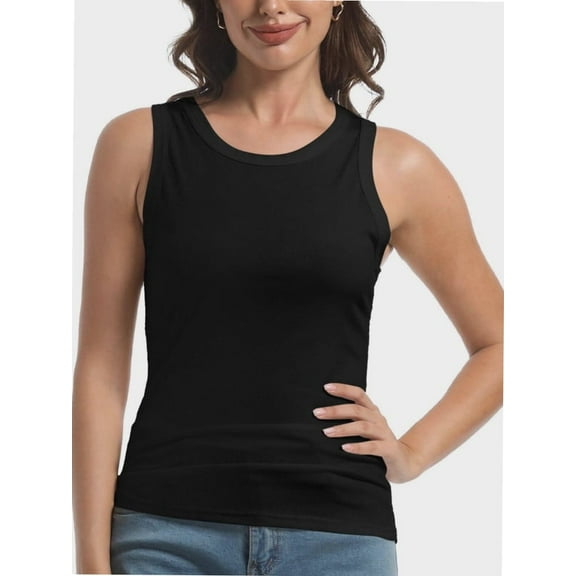 Womens Sleeveless Crew Neck Tank Tops Fashion Summer Casual Basic Slim Fit Racerback Top Shirt Blouses