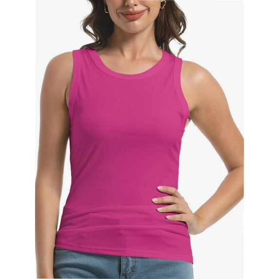 Womens Sleeveless Crew Neck Tank Tops Fashion Summer Casual Basic Slim Fit Racerback Top Shirt Blouses