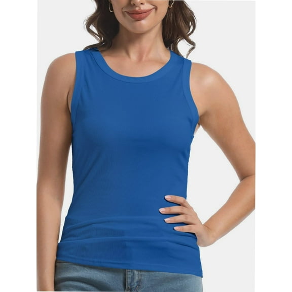 Women's Sleeveless Crew Neck Tank Top, Slim Fit Racerback Shirt for Summer
