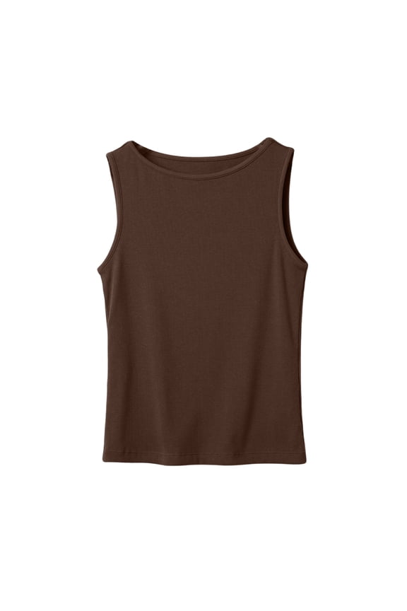 Womens Sleeveless Crewneck Ribbed Tank Tops Casual Basic Summer Top Slim Fitted Racerback Shirts Brown L