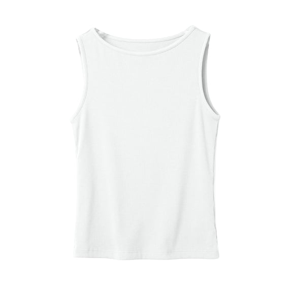 Womens Sleeveless Crewneck Ribbed Tank Tops Casual Basic Summer Top Slim Fitted Racerback Shirts White L