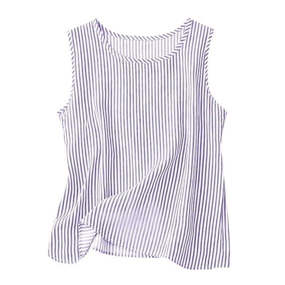 Womens Sleeveless Crewneck Striped Tank Tops Casual Basic Summer Top Loose Fit Business Causal Work Shirts