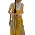 thumbnail image 1 of Womens Sleeveless Crochet Long Tassels Fringe Vest 70s Cover Up Hippie Clothes Hollow Out Knit Top Dress, 1 of 20