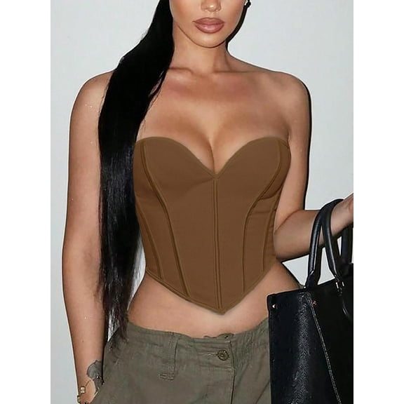 Womens Sleeveless Crop Top, Hanky Hem Lace-Up Back Overbust Design - Sexy Festival Outfit