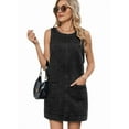 thumbnail image 1 of Womens Sleeveless Denim Dress Casual Summer Crewneck A Line Overall Mini Dress Jean Jumper Pinafore with Pockets Black Grey S, 1 of 6