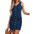 thumbnail image 1 of Womens Sleeveless Denim Dress Stretchy Crewneck Overall Blue Mini Dress Trendy Jean Dresses for Women 2025 Dark Blue XXL, 1 of 8