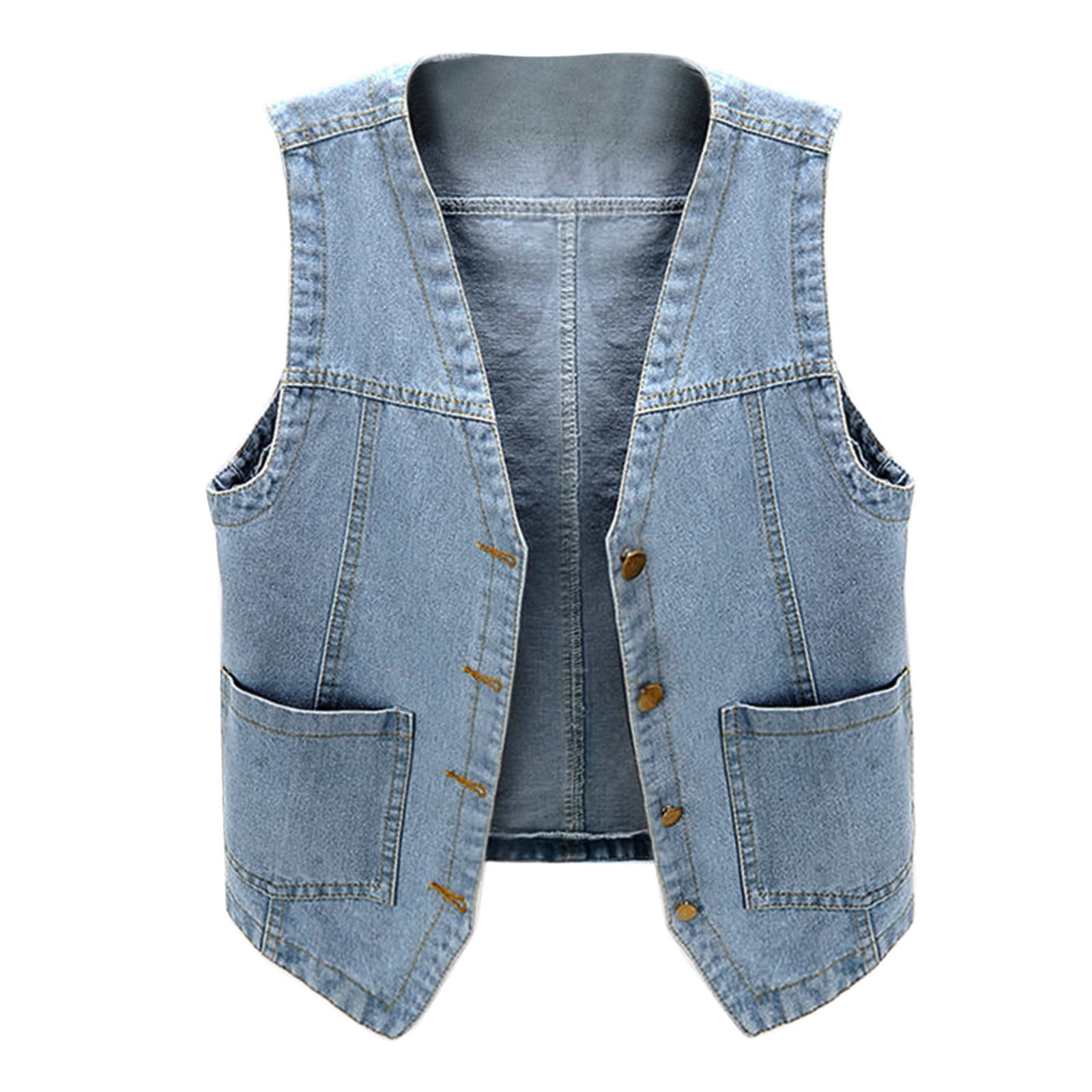 Womens Sleeveless Denim Vest V Neck Button Down Jean Jacket - Walmart.com