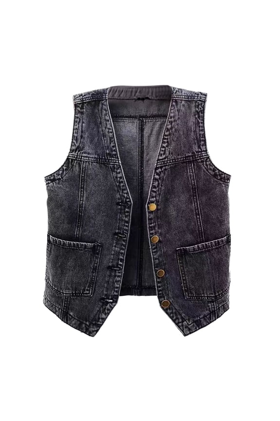 Womens Sleeveless Denim Vest V Neck Button Down Jean Jacket Denim Jacket Lightweight Skying Jacket Women Distresses Denim Jacket Leather Jacket Women Denim Jacket for Women plus Size Women Jackets
